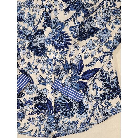 Talbots Blue Paisley Long Sleeve Button Shirt - Size 10 - Picture 10 of 11